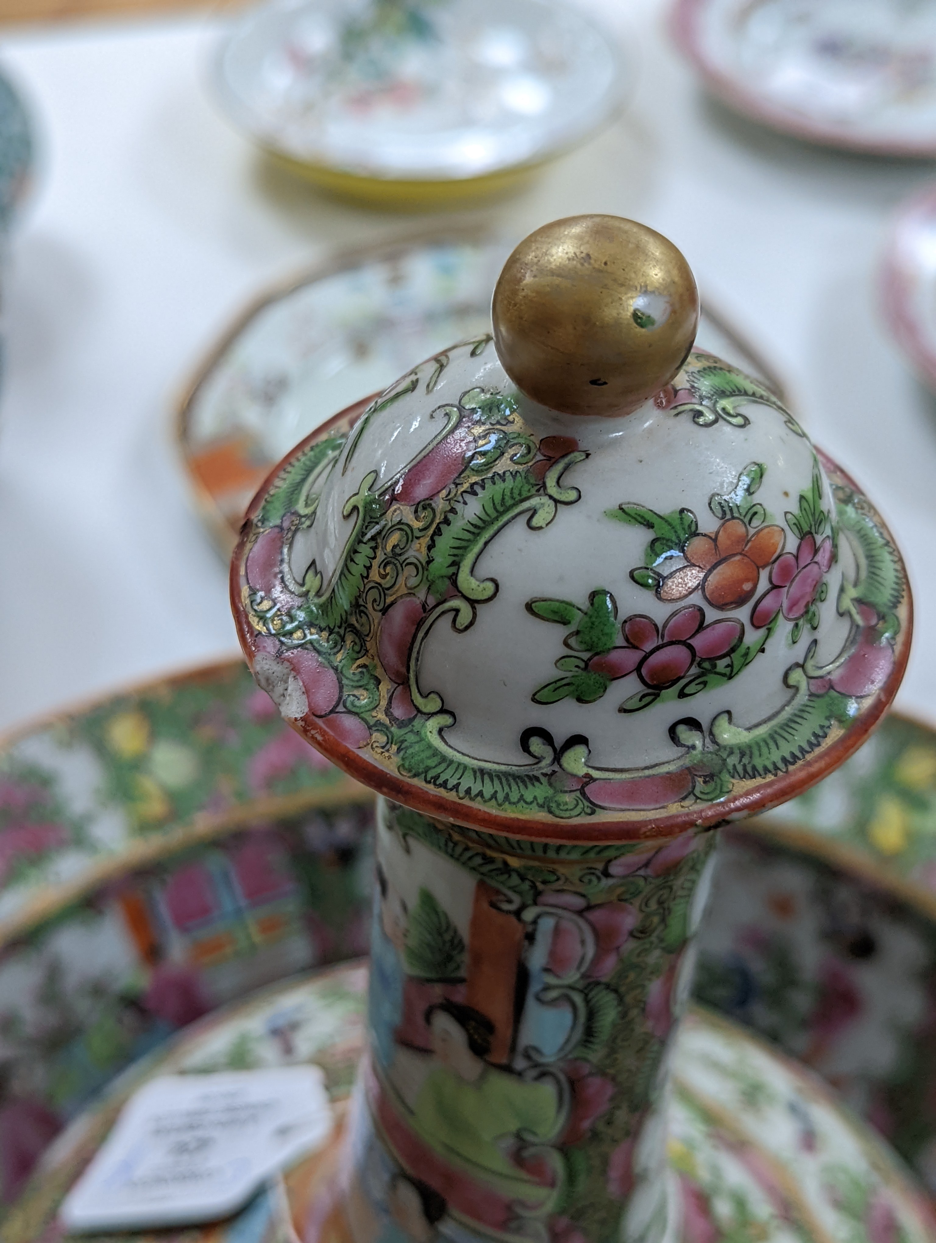 A 19th century Chinese famille rose water bottle with cover and basin, water bottle and cover 39 cms high.